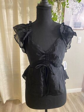 Old Navy Black Ruffle Tie-Front Peplum Blouse